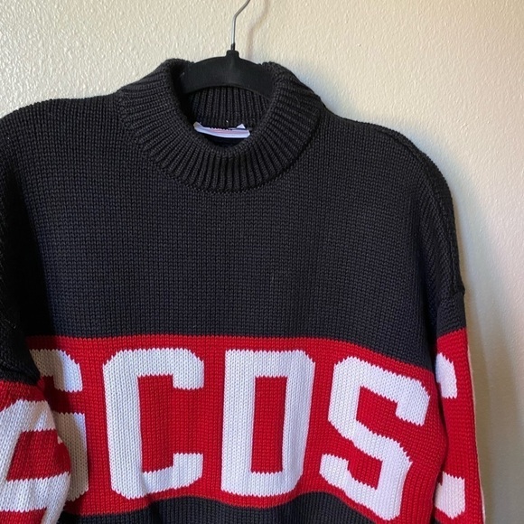 GCDS Men’s Logo Knit Wool Blend Sweater Black Size M Academia Graphic Pullover - Picture 5 of 10
